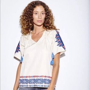 Anthropologie - Pepin Embroidered Tassel Top